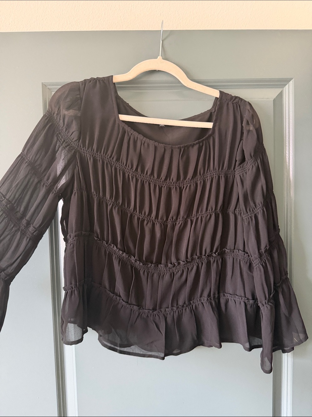 Madewell Black Ruffled Long-Sleeve Blouse